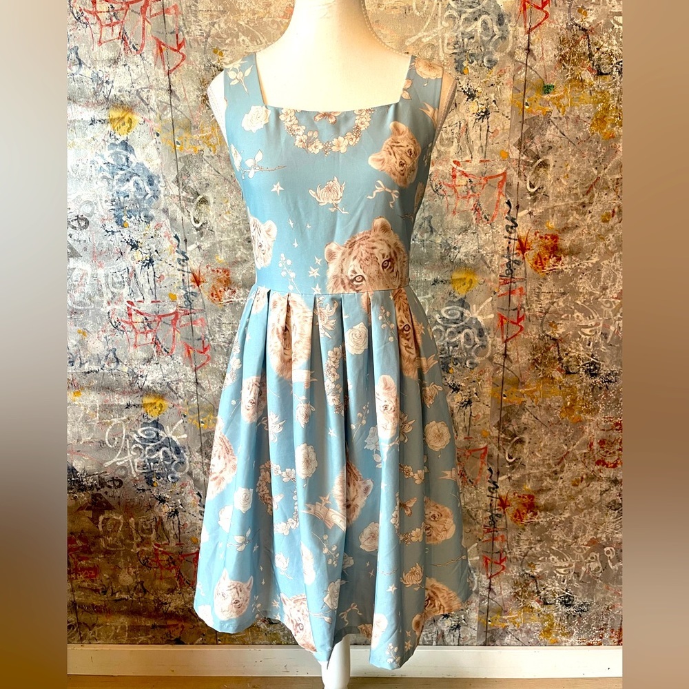 CRUCIS Blue Tiger Print Dress Cute Sweet Lolita Style. Size Medium